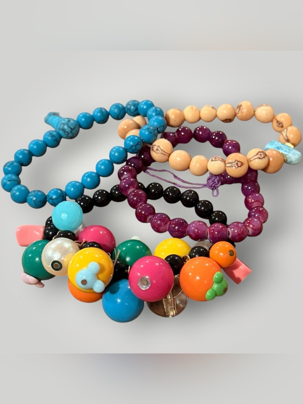 Dopamine Jewelry Colorful Wooden Bead Bracelet Bundle Set of 4 Boho